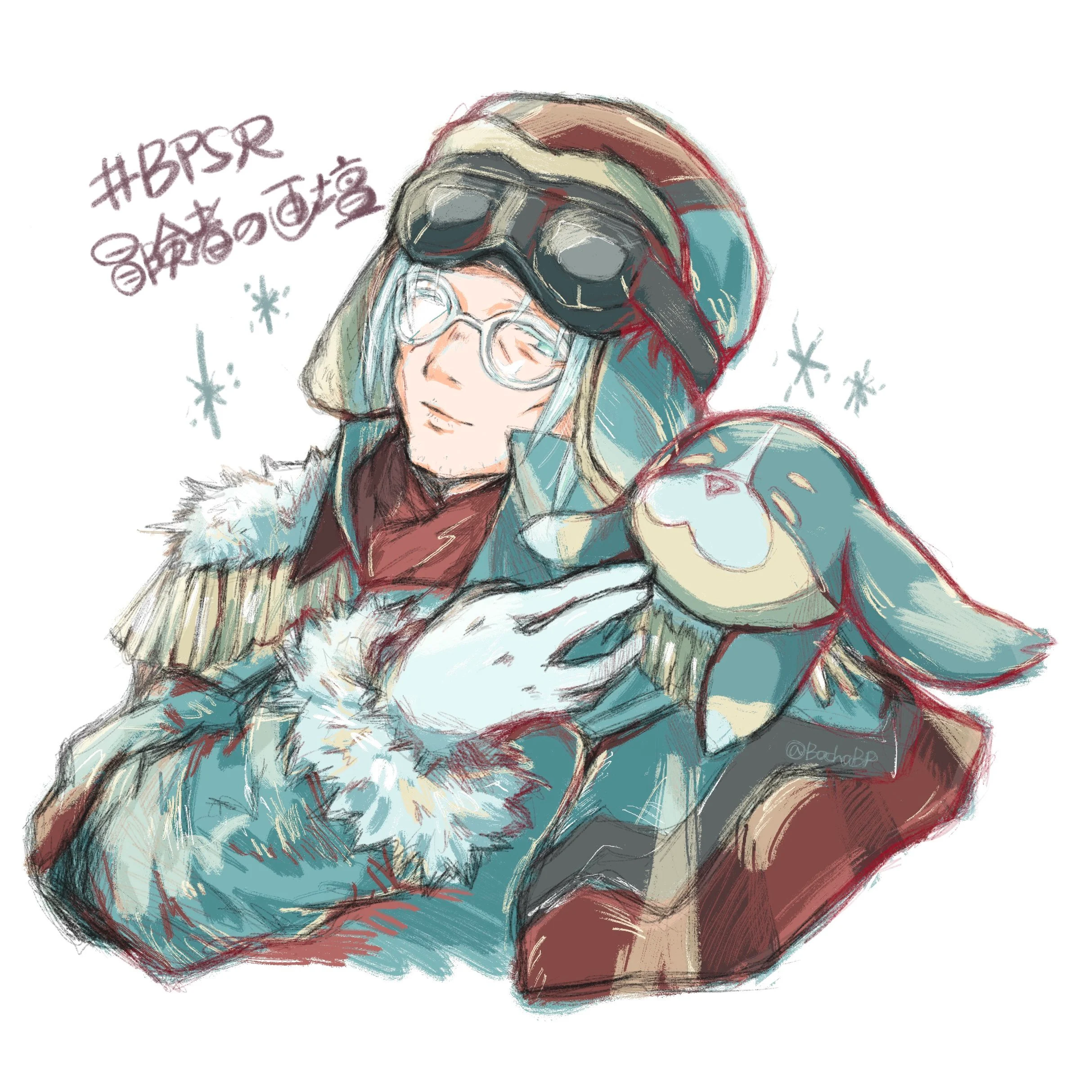 Square BPSR fan art with puppy and snow motifs.